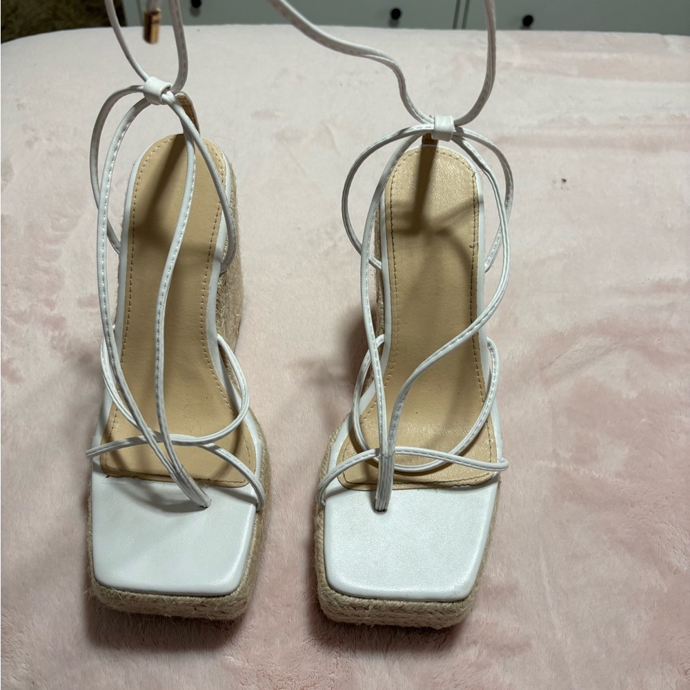 White Strappy Women's Wedges